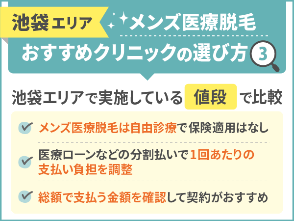 池袋エリアで実施しているメンズ医療脱毛プランの値段で比較