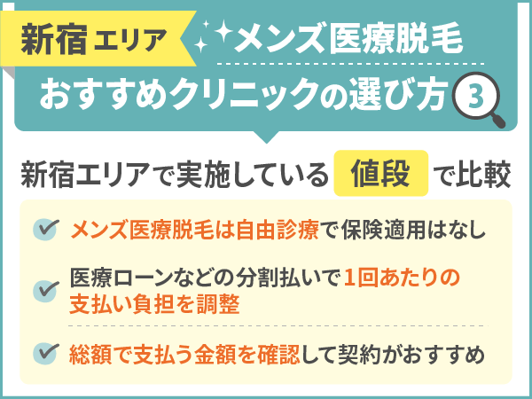 新宿エリアで実施しているメンズ医療脱毛プランの値段で比較