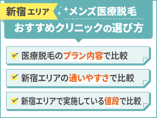 新宿エリアのメンズ医療脱毛クリニックのおすすめ比較方法は3つ